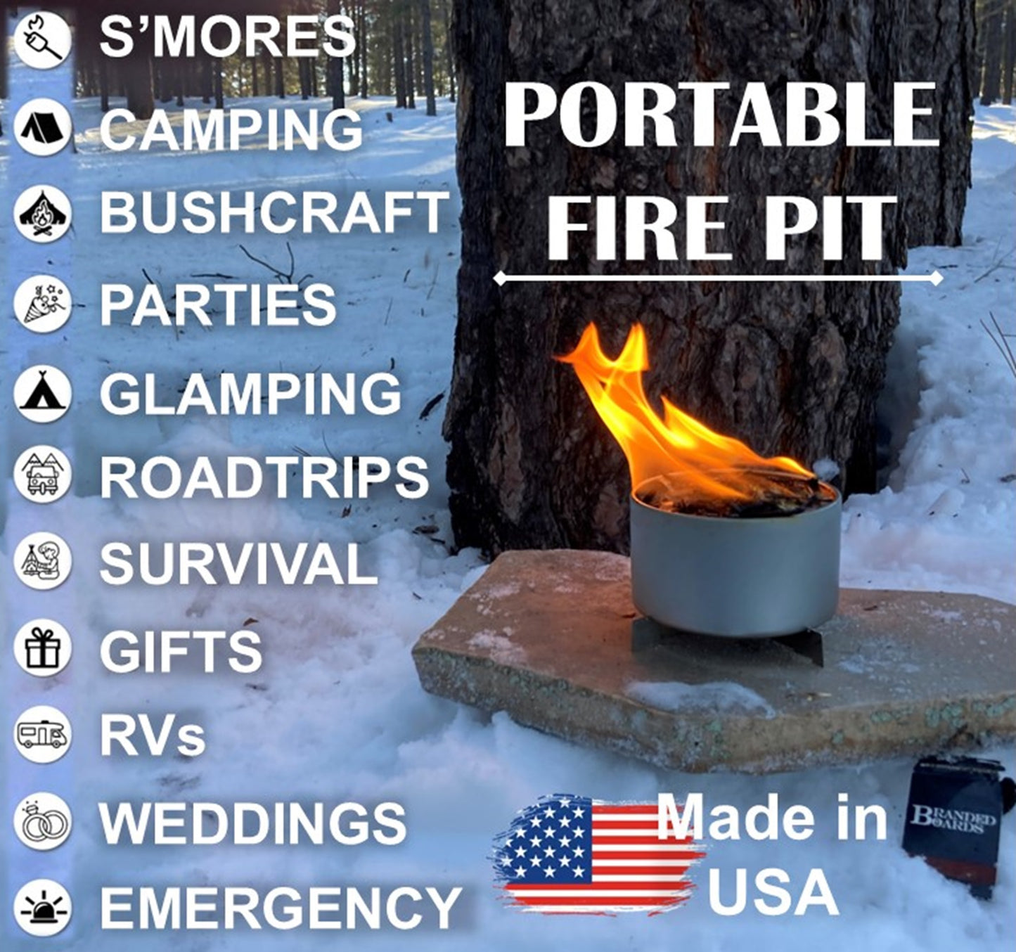 Made in USA | Branded Boards Portable Bonfire Campfire | "The Camper" - LARGE