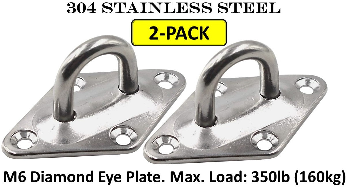 Heavy Duty M6 Ceiling Hook Diamond Pad Eye Plates, 304 Stainless Steel & Black Zinc Galvanized Steel