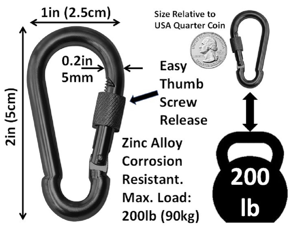 Carabiner Snap Hooks | Black Steel Zinc Galvanized Locking