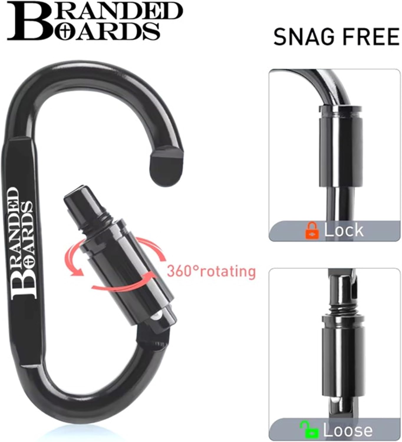 3 inch Aluminum Locking Carabiner | D-Ring Heavy Duty Buckle | Small Clip, Key Ring, Backpack Clip, Spring Link Hooks | Black or Grey