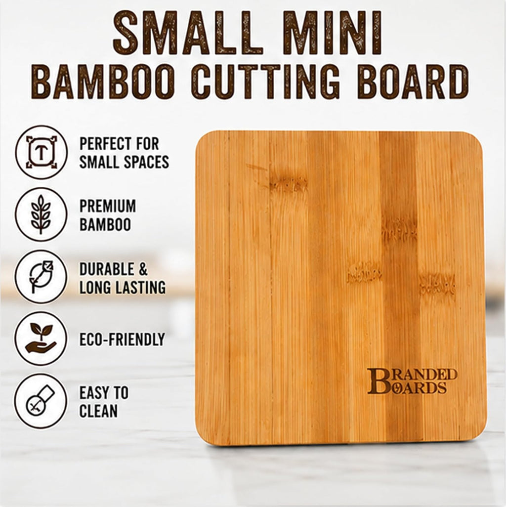 Small Mini All Natural Bamboo Cutting Board, Great for Apartments RV's Home Bar Charcuterie Backpacking Camping Bushcraft Dorm Rooms Picnics & Entertaining (1 Pack)
