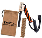 Bushcraft Fire Starter Kits. Ferrocerium Rod, Multi Tool Fire Striker, Waterproof Waxed Jute Rope Tinder, Survival Paracord, Emergency Whistle, Burlap Bag