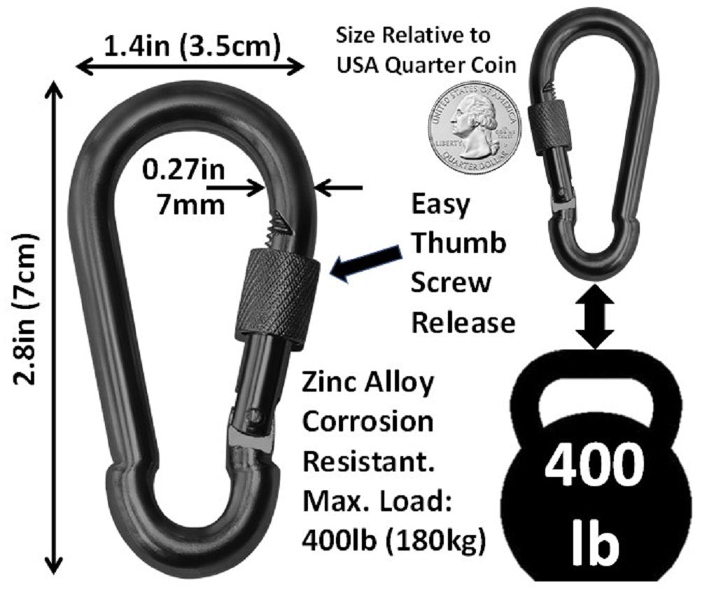 Carabiner Snap Hooks | Black Steel Zinc Galvanized Locking