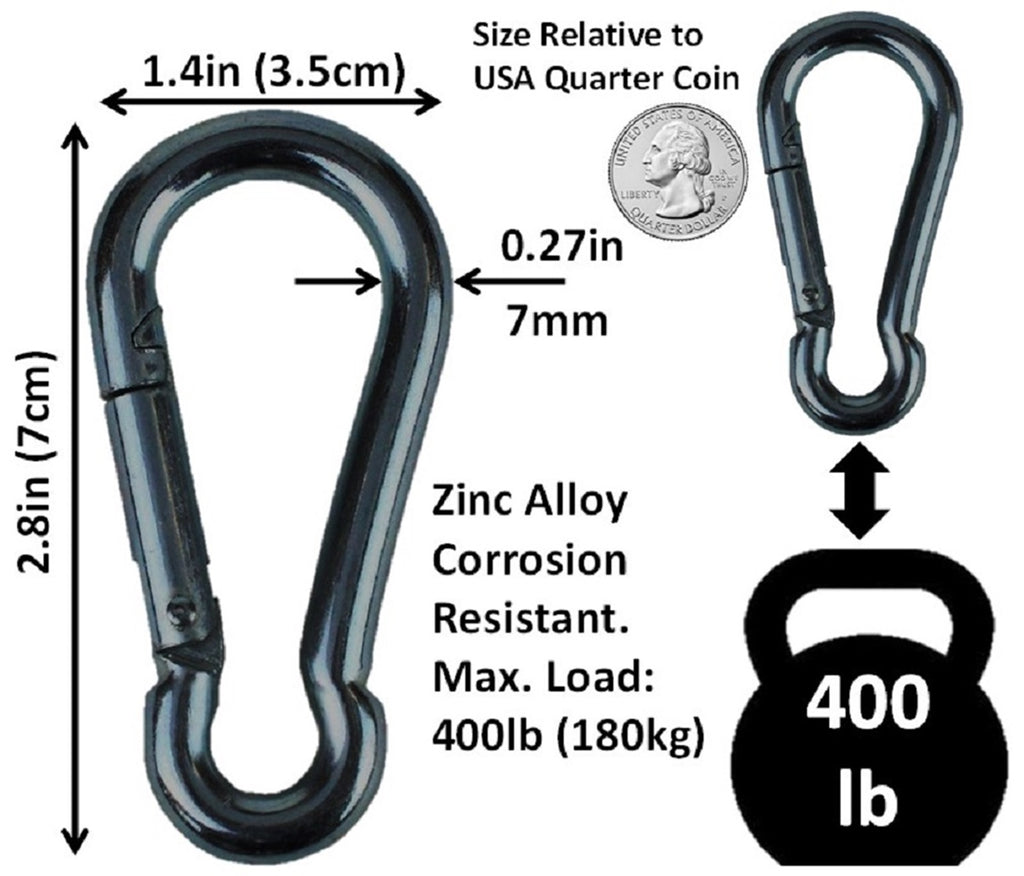 Black Zinc Steel Carabiner Snap Hooks | 200–500 lb