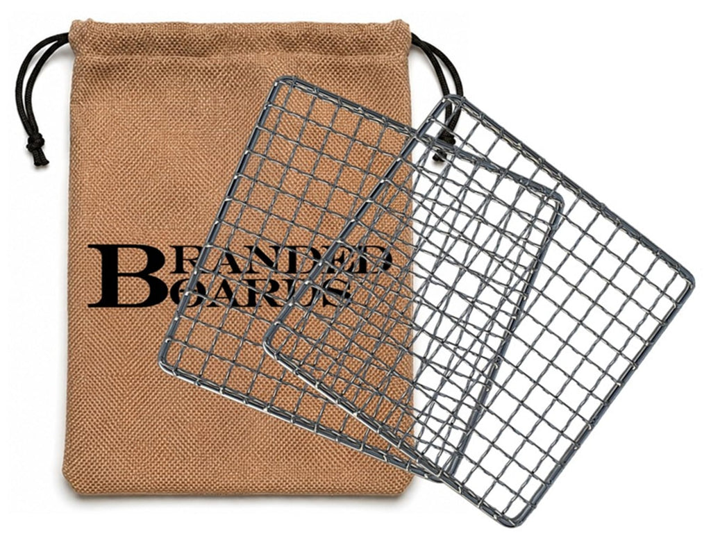 Portable Bushcraft Stainless BBQ Large Cooking Grill Grate & Burlap Hemp Drawstring Bag. Camping, Campfires, Backpacking, Hunting & Fishing. (Large Grill & Bag ONLY)