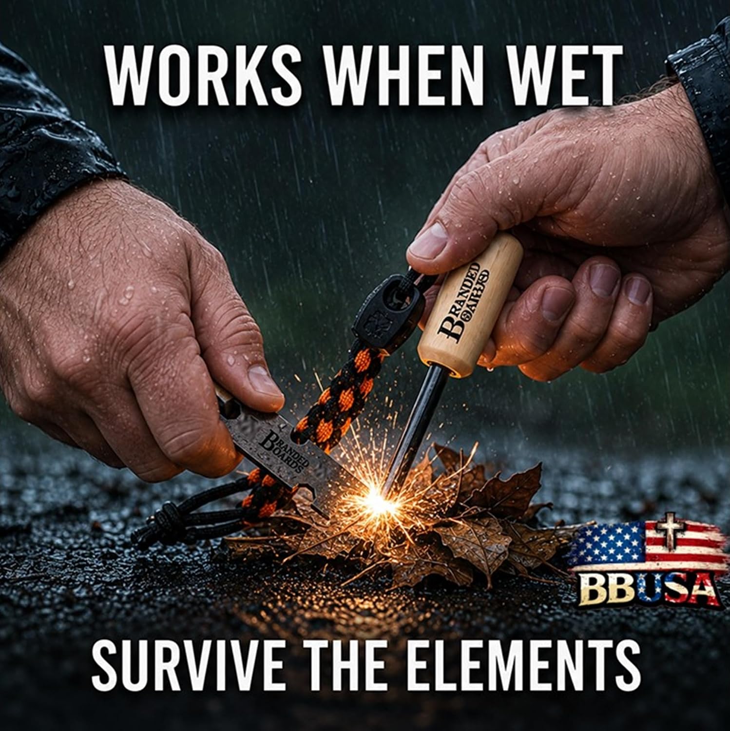Bushcraft Fire Starter Kits. Ferrocerium Rod, Multi Tool Fire Striker, Waterproof Waxed Jute Rope Tinder, Survival Paracord, Emergency Whistle, Burlap Bag