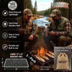 Portable Bushcraft Stainless BBQ Large Cooking Grill Grate & Burlap Hemp Drawstring Bag. Camping, Campfires, Backpacking, Hunting & Fishing. (Large Grill & Bag ONLY)