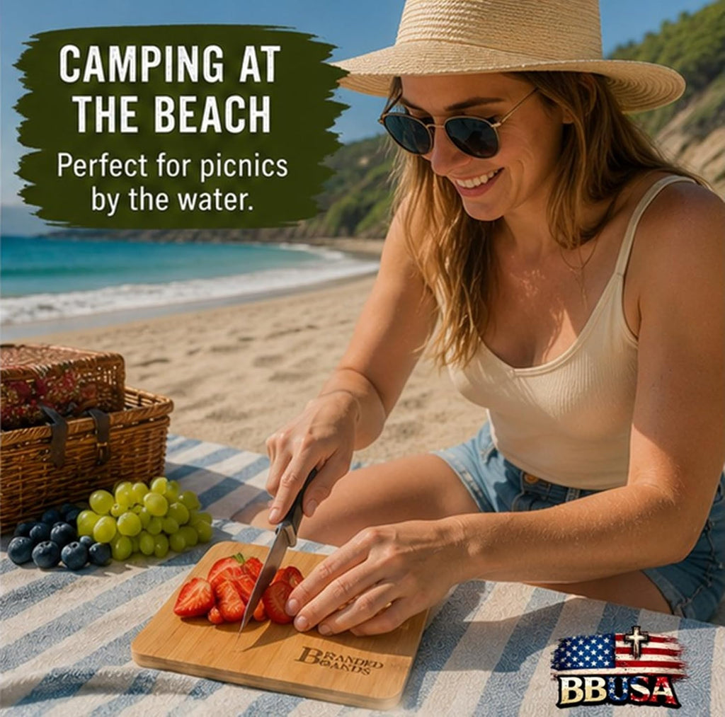 Small Mini All Natural Bamboo Cutting Board, Great for Apartments RV's Home Bar Charcuterie Backpacking Camping Bushcraft Dorm Rooms Picnics & Entertaining (1 Pack)