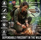 Bushcraft Fire Starter Kits. Ferrocerium Rod, Multi Tool Fire Striker, Waterproof Waxed Jute Rope Tinder, Survival Paracord, Emergency Whistle, Burlap Bag