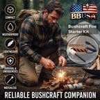 Bushcraft Fire Starter Kits. Ferrocerium Rod, Multi Tool Fire Striker, Waterproof Waxed Jute Rope Tinder, Survival Paracord, Emergency Whistle, Burlap Bag