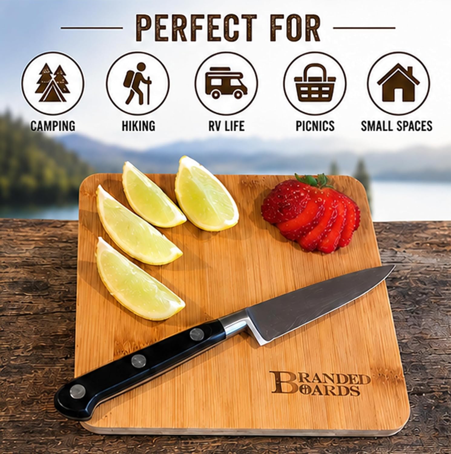 Small Mini All Natural Bamboo Cutting Board, Great for Apartments RV's Home Bar Charcuterie Backpacking Camping Bushcraft Dorm Rooms Picnics & Entertaining (1 Pack)