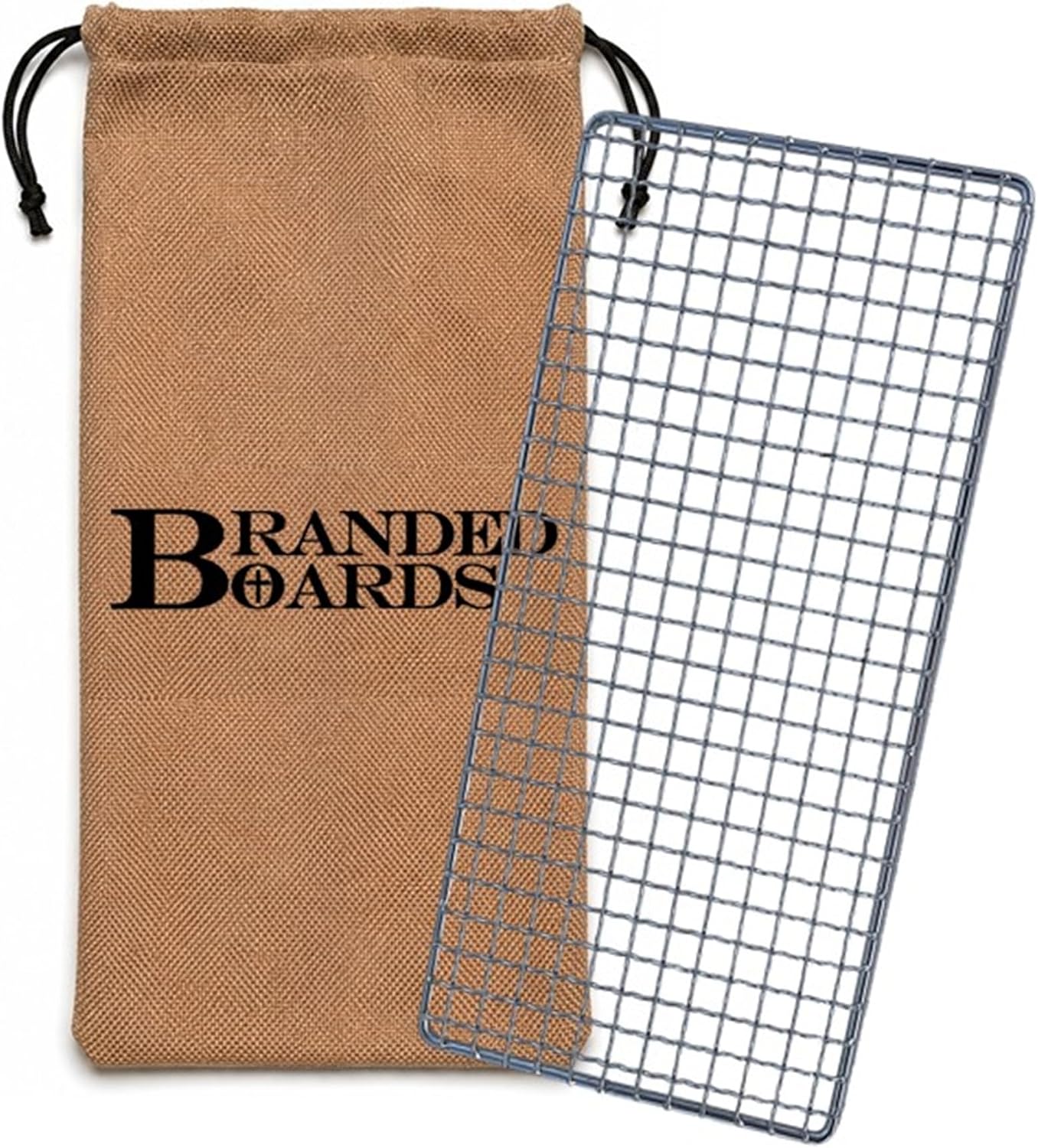 Portable Bushcraft Stainless BBQ Large Cooking Grill Grate & Burlap Hemp Drawstring Bag. Camping, Campfires, Backpacking, Hunting & Fishing. (Large Grill & Bag ONLY)