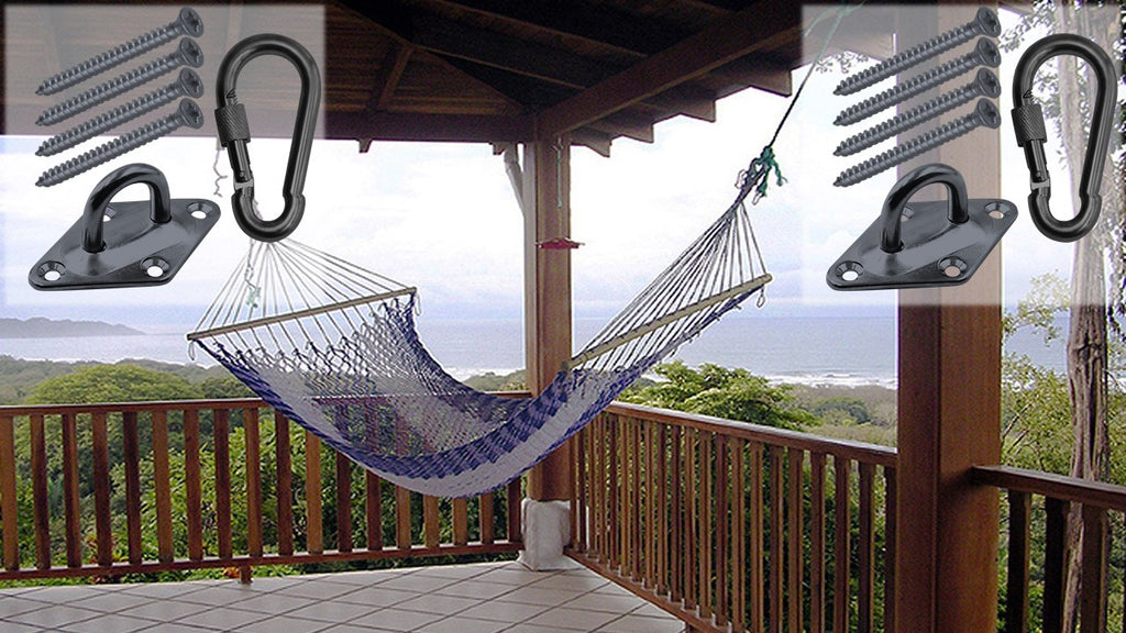 Hammock Hanging Kits | Diamond Pad-Eye Plates | Black Zinc Steel