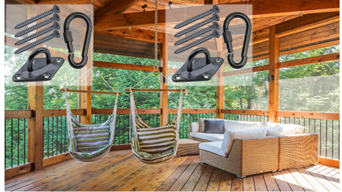 Hammock Hanging Kits | Diamond Pad-Eye Plates | Black Zinc Steel
