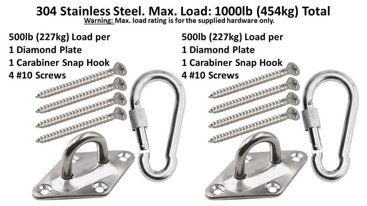 Hammock Hanging Kits | Diamond Pad-Eye Plates | 304 Stainless Steel
