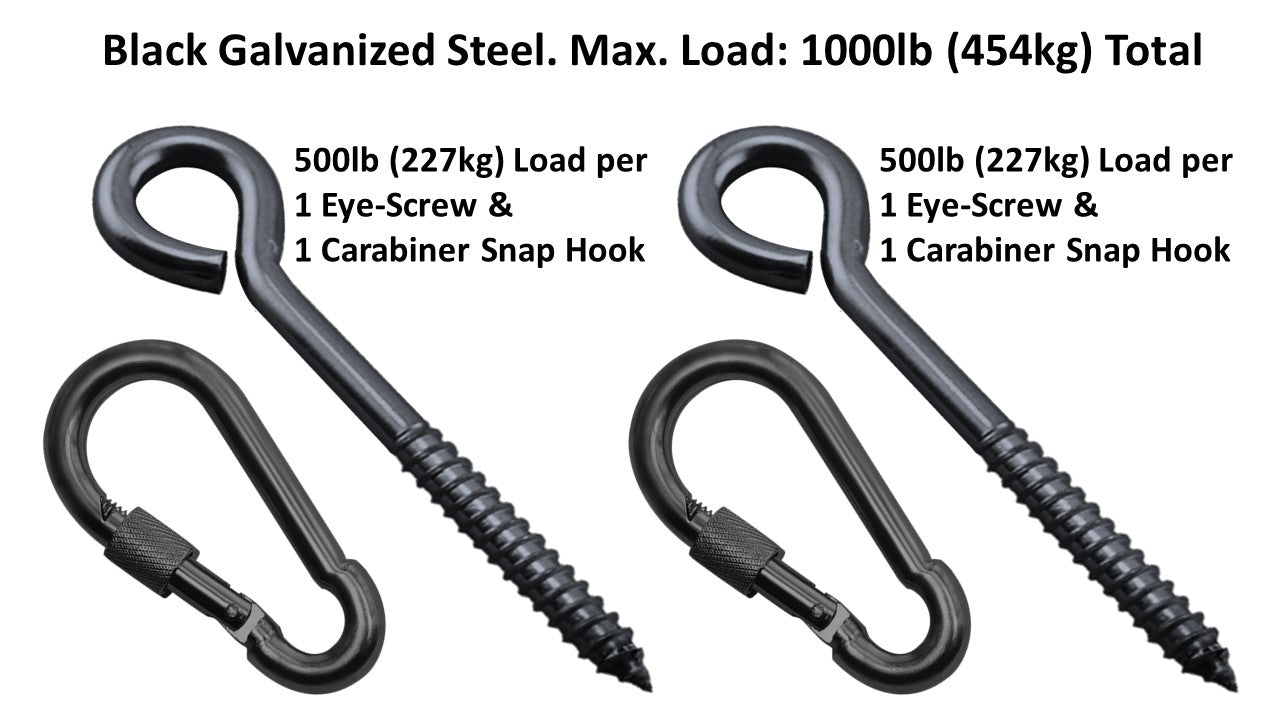 Hammock Hanging Kits | Eye-Screw & Carabiner | Black Zinc Steel