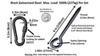Hammock Hanging Kits | Eye-Screw & Carabiner | Black Zinc Steel