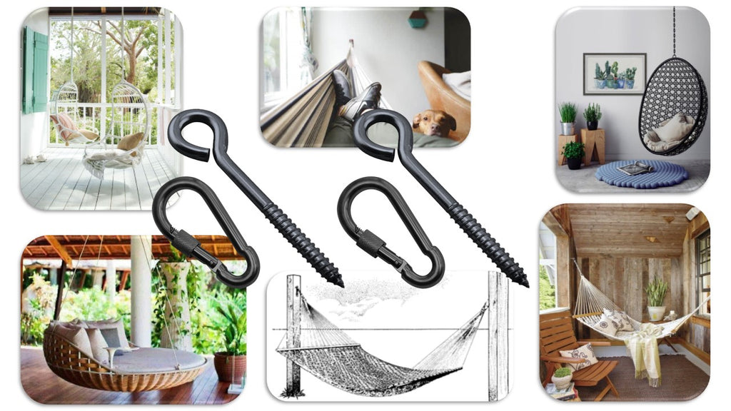 Hammock Hanging Kits | Eye-Screw & Carabiner | Black Zinc Steel