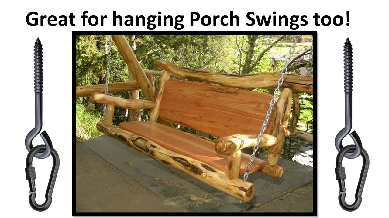 Hammock Hanging Kits | Eye-Screw & Carabiner | Black Zinc Steel