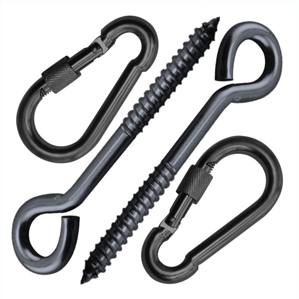 Hammock Hanging Kits | Eye-Screw & Carabiner | Black Zinc Steel