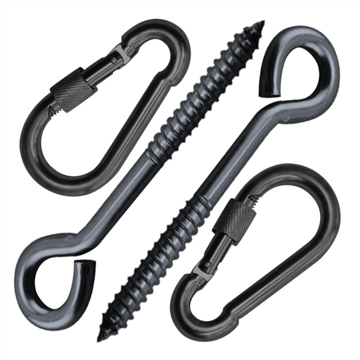 Hammock Hanging Kits | Eye-Screw & Carabiner | Black Zinc Steel