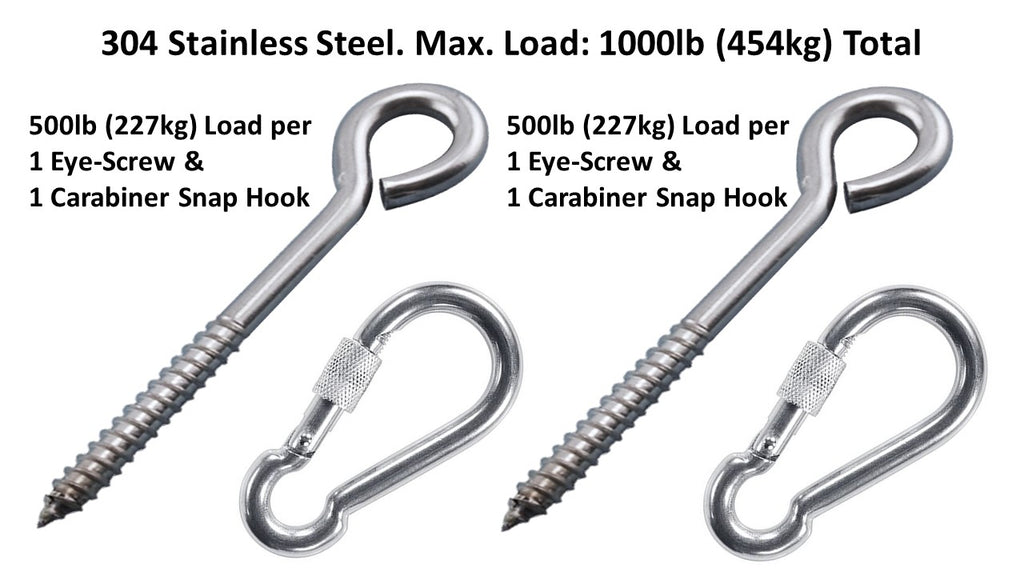 Hammock Hanging Kits | Eye-Screw & Carabiner | 304 Stainless Steel