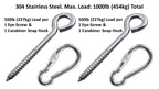 Hammock Hanging Kits | Eye-Screw & Carabiner | 304 Stainless Steel