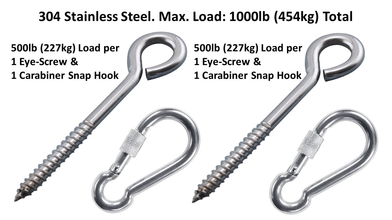 Hammock Hanging Kits | Eye-Screw & Carabiner | 304 Stainless Steel