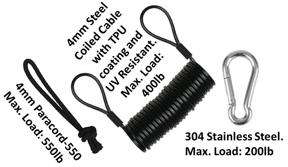 Coiled Board Leash Lanyard with Carabiner | Basic Pack