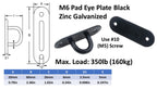 Heavy-Duty M6 Oval Pad Eye Plates – Black Zinc Steel