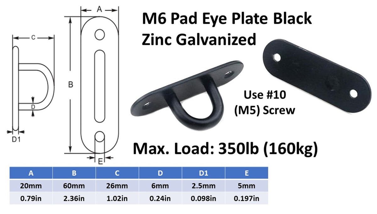 Oval Pad Eye Plates | Black Zinc Galvanized Steel