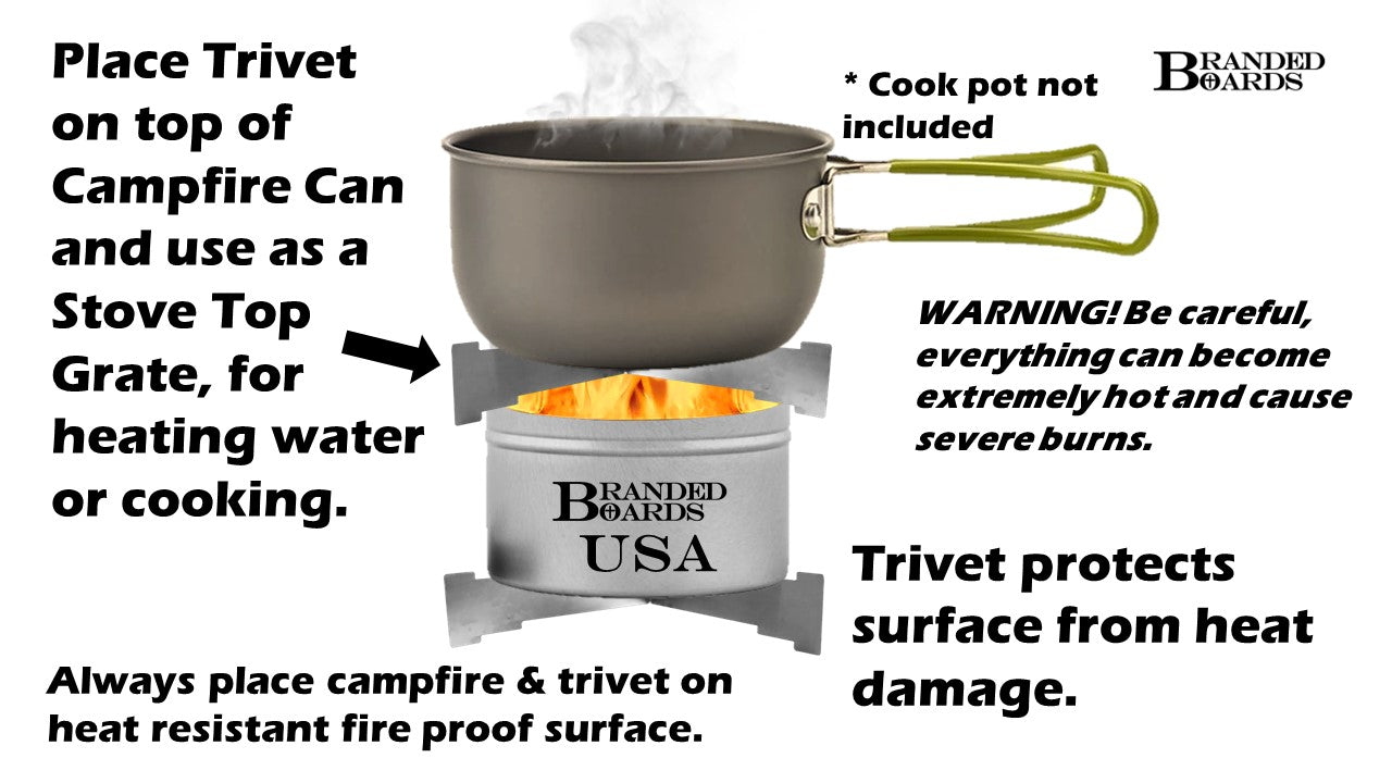 Made in USA | Branded Boards Portable Bonfire Campfire & Trivet Stand