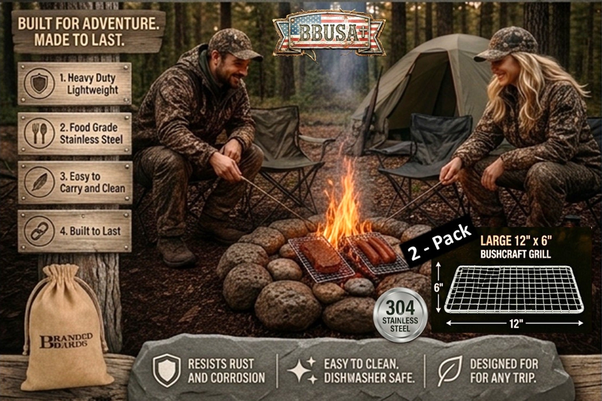 Bushcraft SS Grill Grates - Large 2-Pack