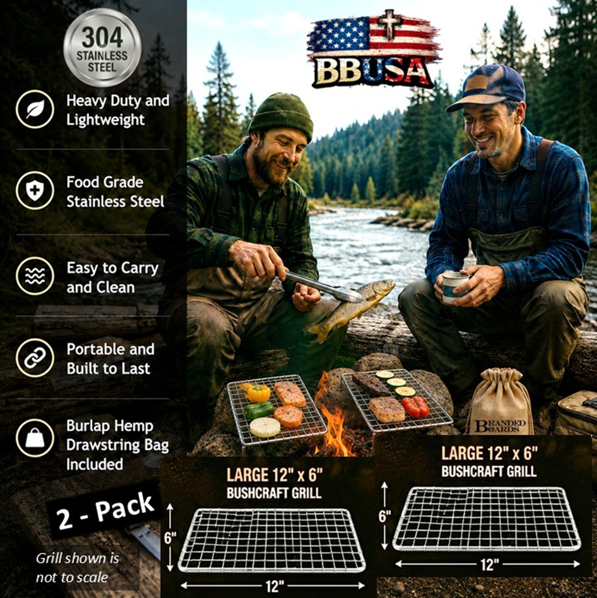 Bushcraft SS Grill Grates - Large 2-Pack