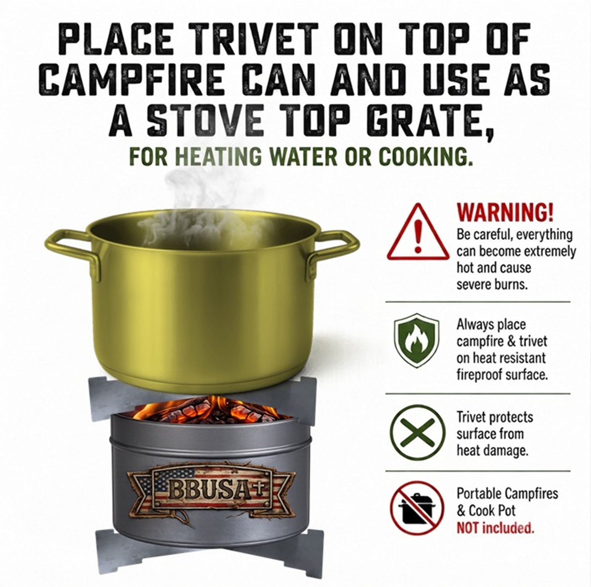 Portable Campfire Trivet Grate - Made in USA