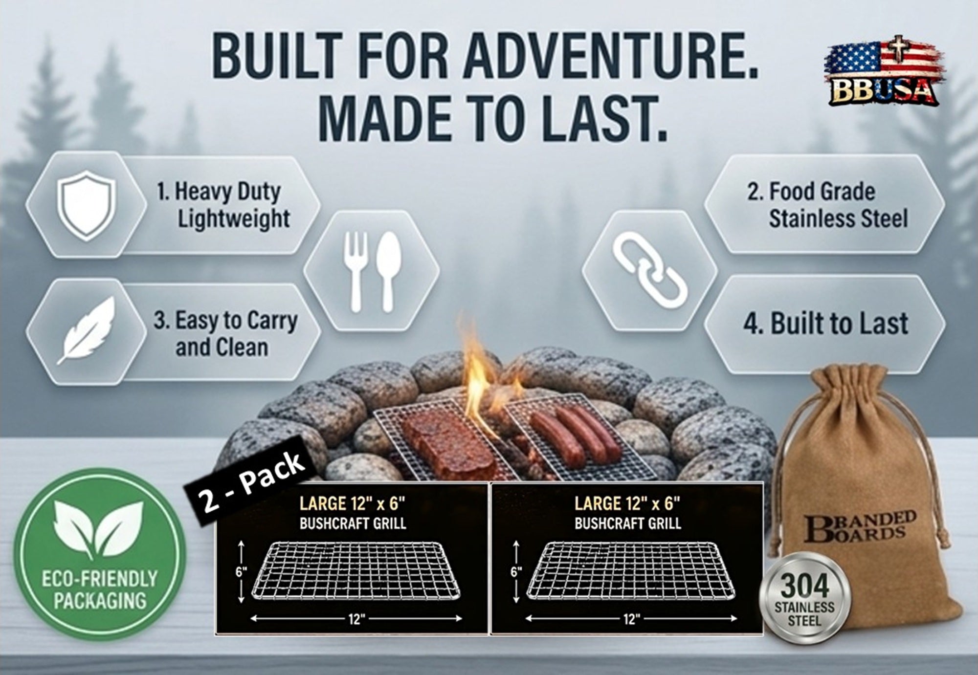 Bushcraft SS Grill Grates - Large 2-Pack