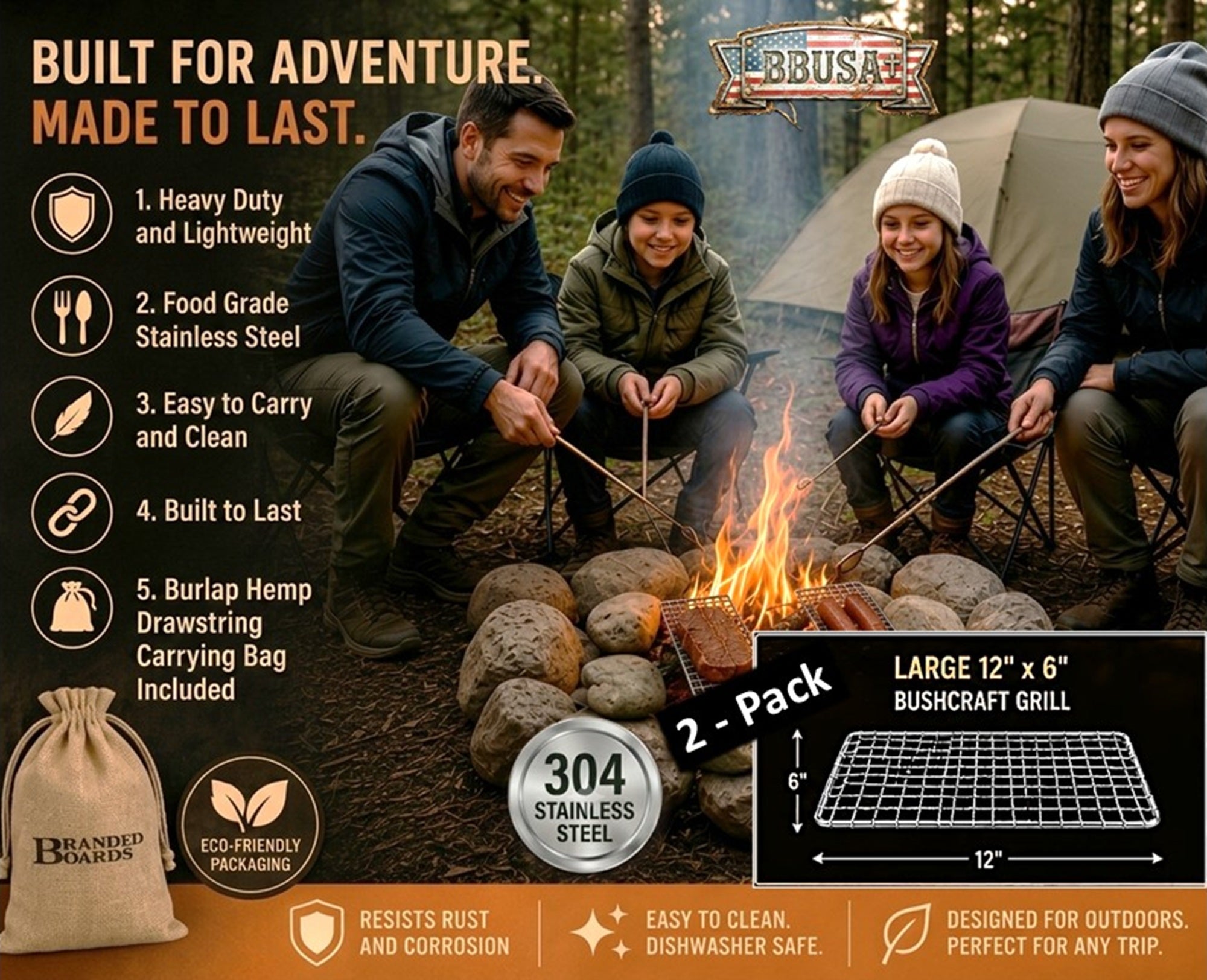Bushcraft SS Grill Grates - Large 2-Pack