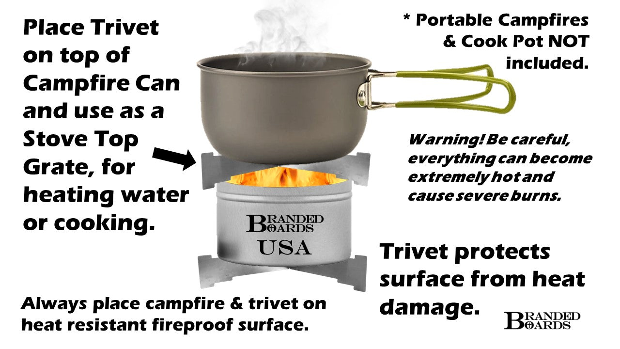 Branded Boards Portable Campfire Trivet Grate 2-PACKS & 4-PACKS | 100% Made in USA