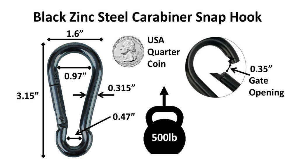 Black Steel Zinc Galvanized Carabiner Snap Hooks