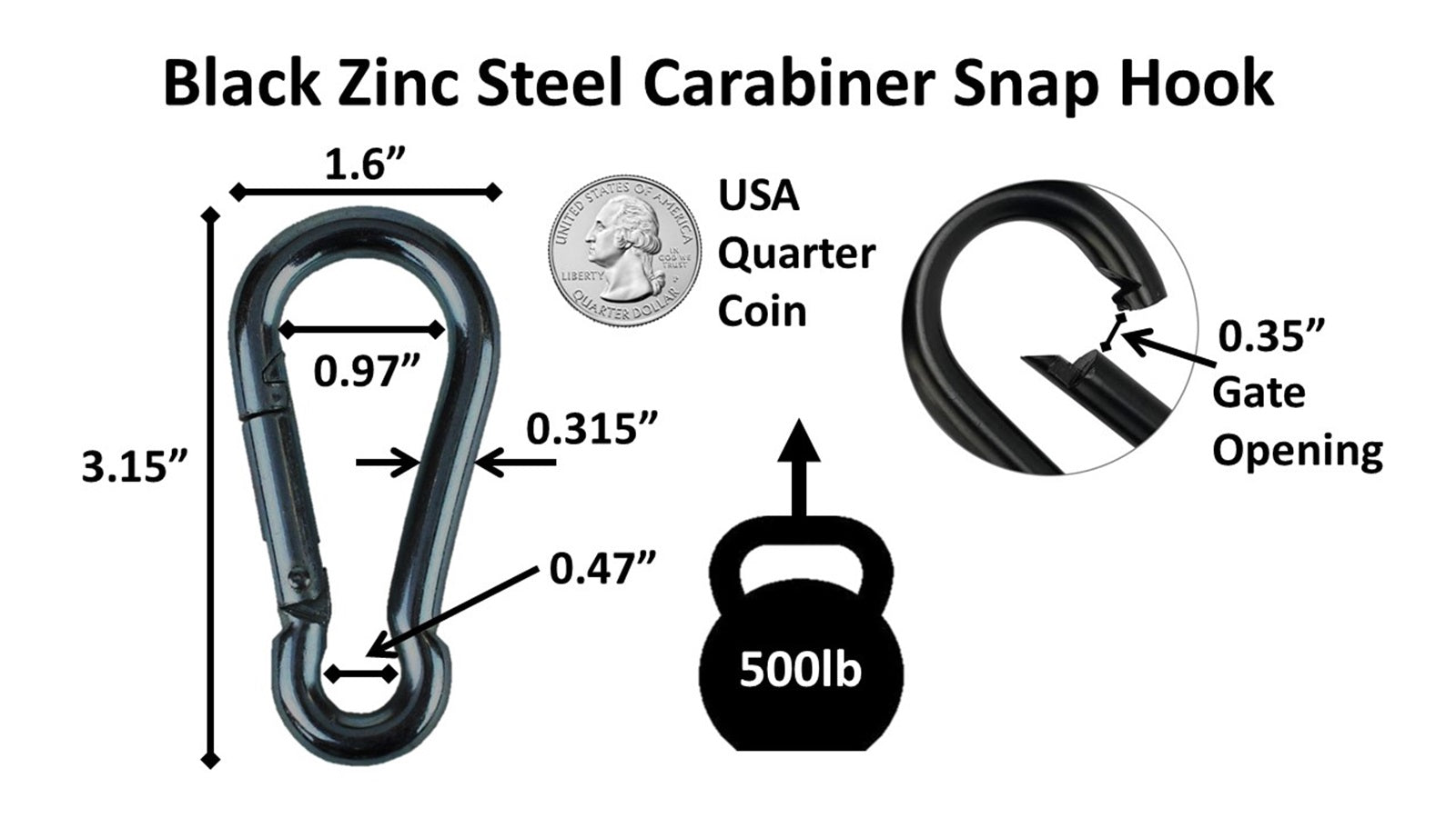 Black Steel Zinc Galvanized Carabiner Snap Hooks