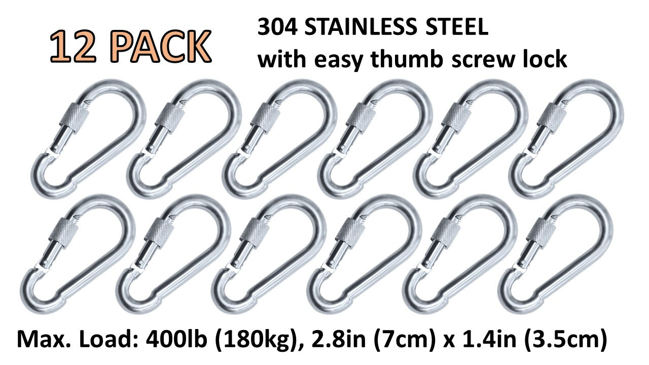 Heavy Duty 2" & 2.8" Stainless Steel Thumb Screw Locking Carabiner Spring Snap Clip Link Hooks