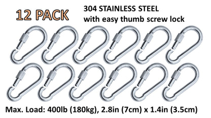 Heavy Duty 2" & 2.8" Stainless Steel Thumb Screw Locking Carabiner Spring Snap Clip Link Hooks