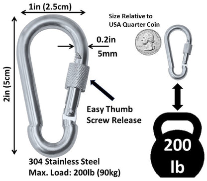 Heavy Duty 2" & 2.8" Stainless Steel Thumb Screw Locking Carabiner Spring Snap Clip Link Hooks