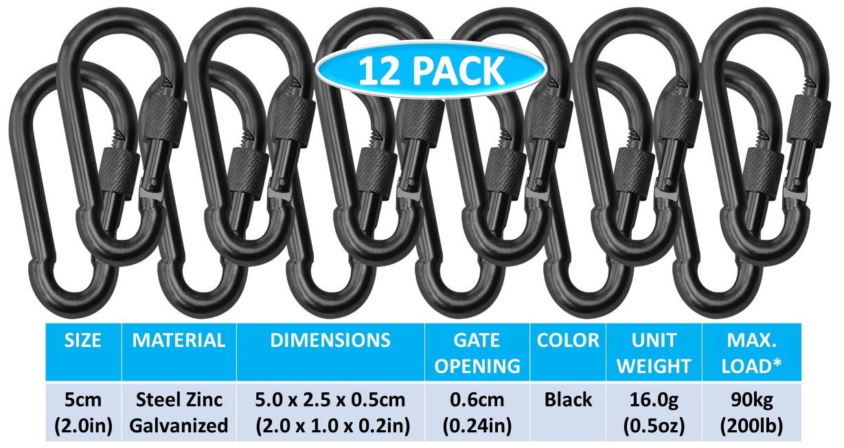 Heavy Duty 2" & 2.8" Locking Thumb Screw Closure Zinc-Galvanized Steel Carabiner Spring Snap Clip Link Hooks