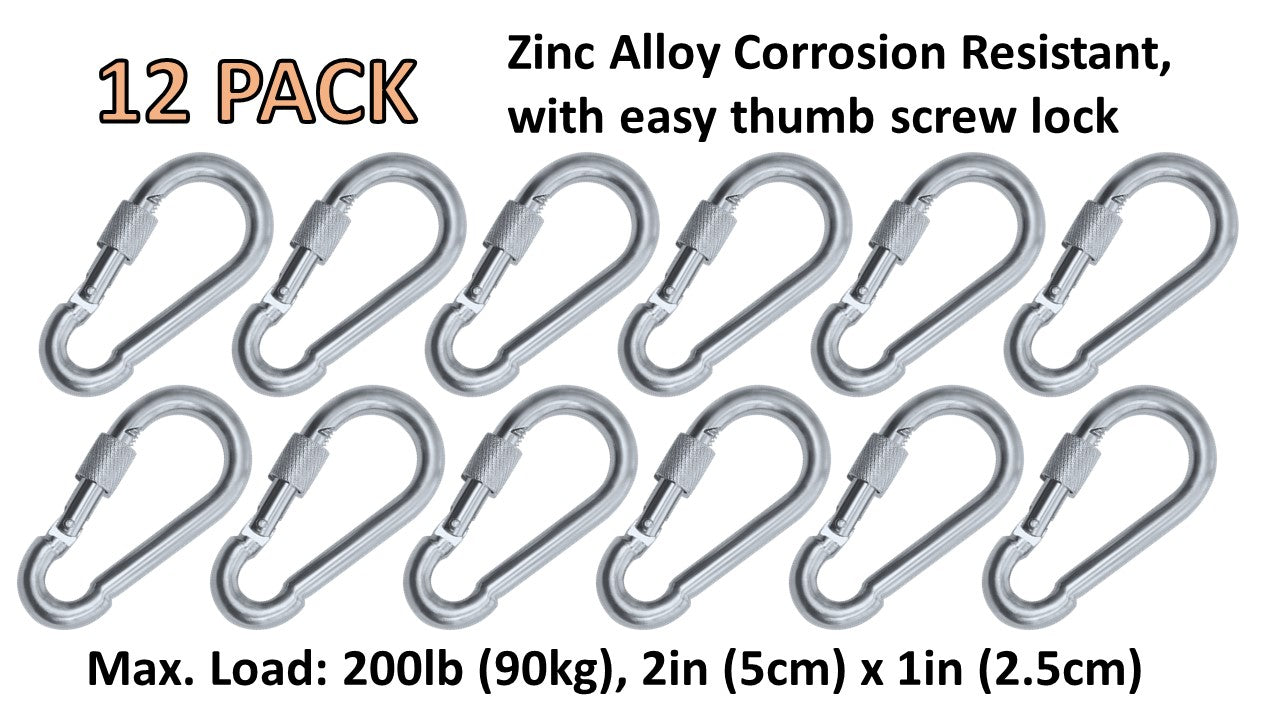 Heavy Duty 2" & 2.8" Locking Thumb Screw Closure Zinc-Galvanized Steel Carabiner Spring Snap Clip Link Hooks