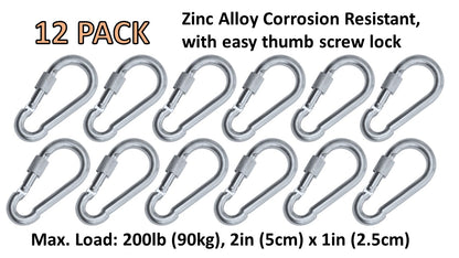 Heavy Duty 2" & 2.8" Locking Thumb Screw Closure Zinc-Galvanized Steel Carabiner Spring Snap Clip Link Hooks