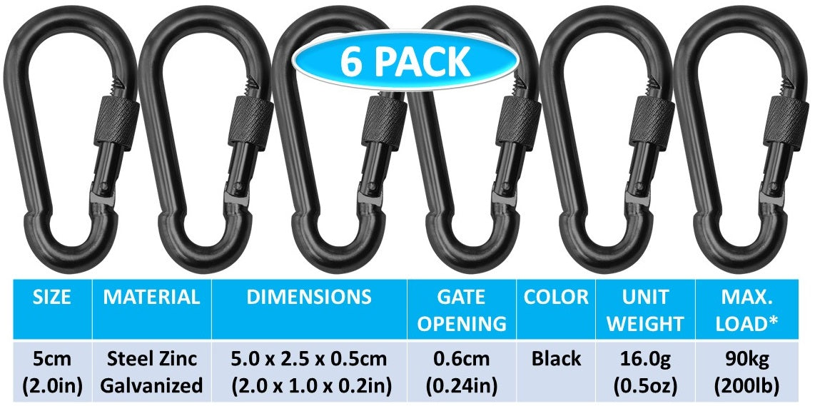 Heavy Duty 2" & 2.8" Locking Thumb Screw Closure Zinc-Galvanized Steel Carabiner Spring Snap Clip Link Hooks