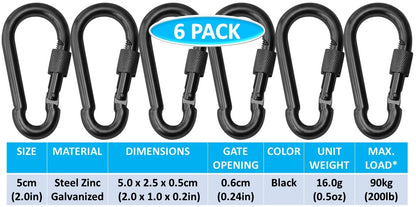 Heavy Duty 2" & 2.8" Locking Thumb Screw Closure Zinc-Galvanized Steel Carabiner Spring Snap Clip Link Hooks