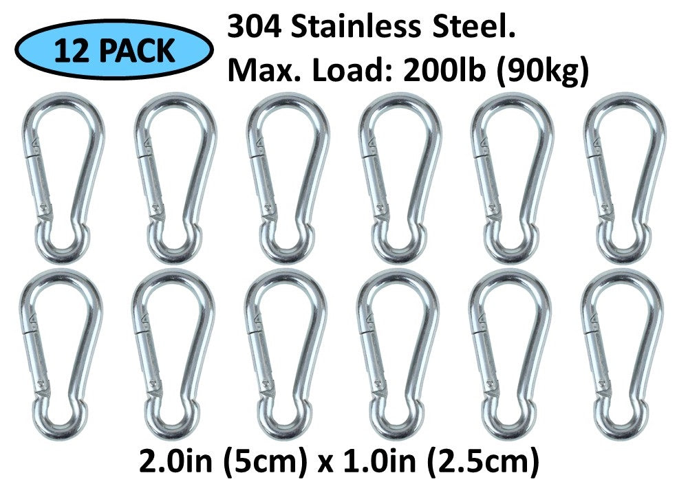 Heavy Duty 2" & 2.8" Stainless Steel Carabiner Spring Snap Clip Link Hooks