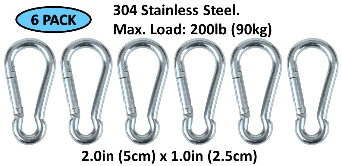 Heavy Duty 2" & 2.8" Stainless Steel Carabiner Spring Snap Clip Link Hooks